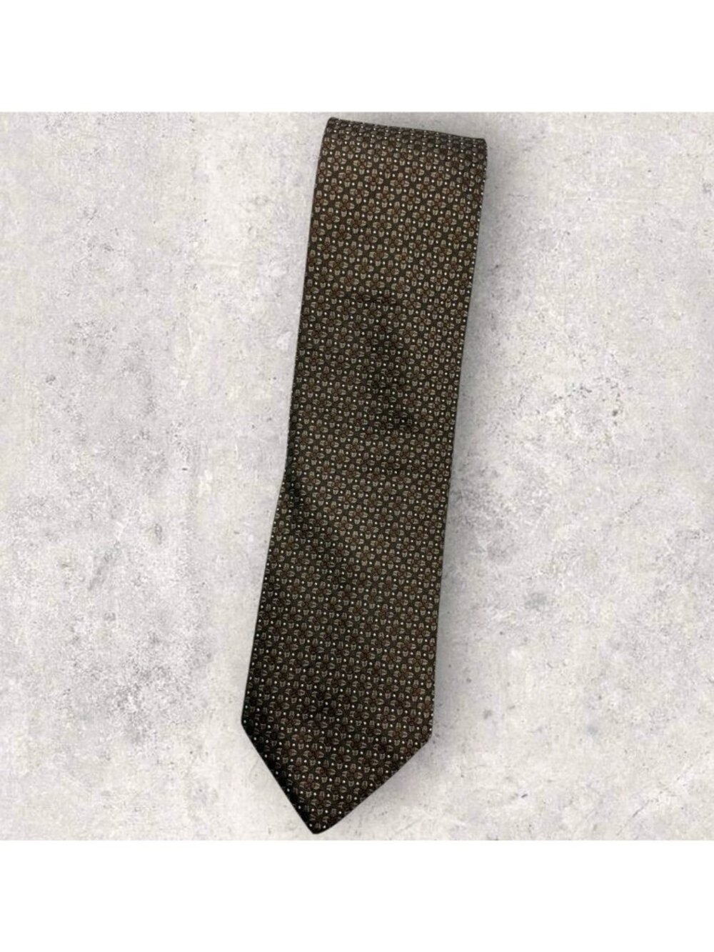 HUGO BOSS Silk Tie ITALY Brown White Floral Polka Dot W:3.4" EUC